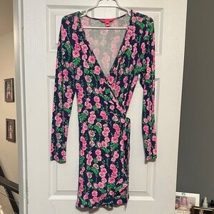 Lilly Pulitzer Pink and navy Long Sleeve wrap  Dress